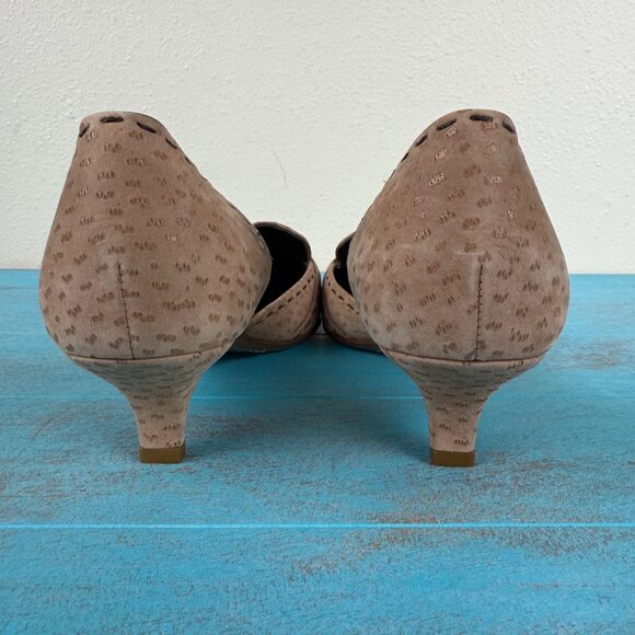 PRADA Tan Ostrich Suede Stitched Pointed Toe Kitten Heels Size 37.5 US 7.5 - Picture 6 of 12